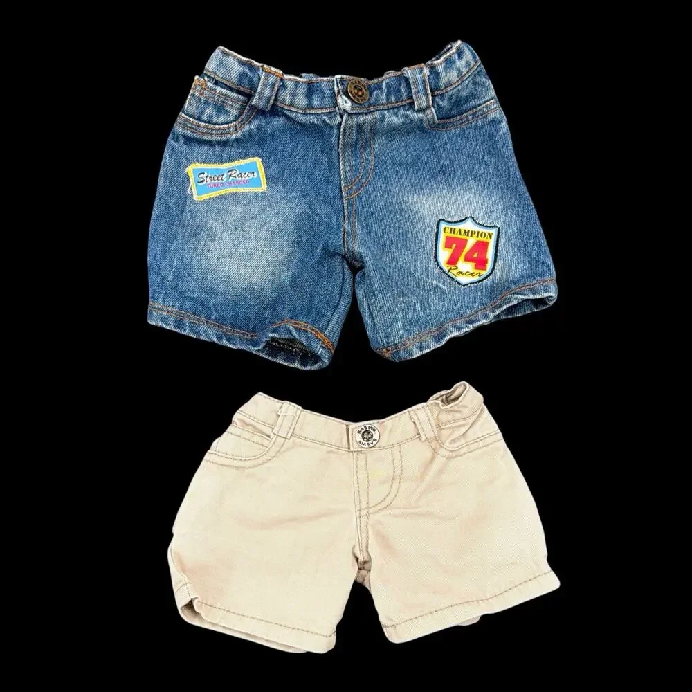 Build-A-Bear Workshop Shorts Lot of 2 Denim Khaki Racing Patch Outfit